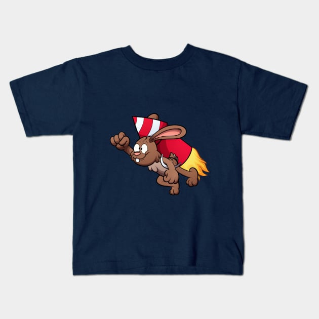 Rabbit With Firework Jetpack Kids T-Shirt by TheMaskedTooner